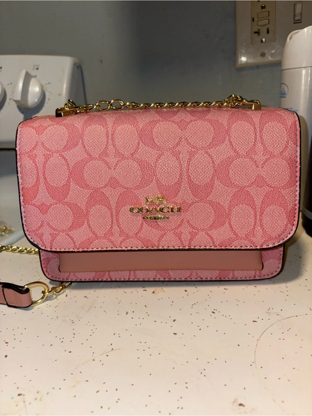 Coach Pink Signature Crossbody with Gold Hardware
